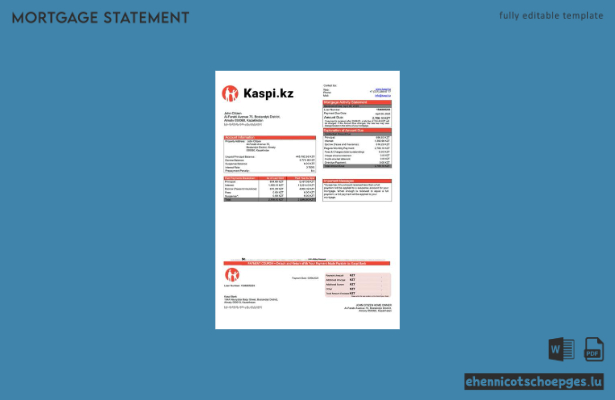 Beispiel eines Hypothekenauszugs der Kaspi Bank (Word- und PDF-Datei)